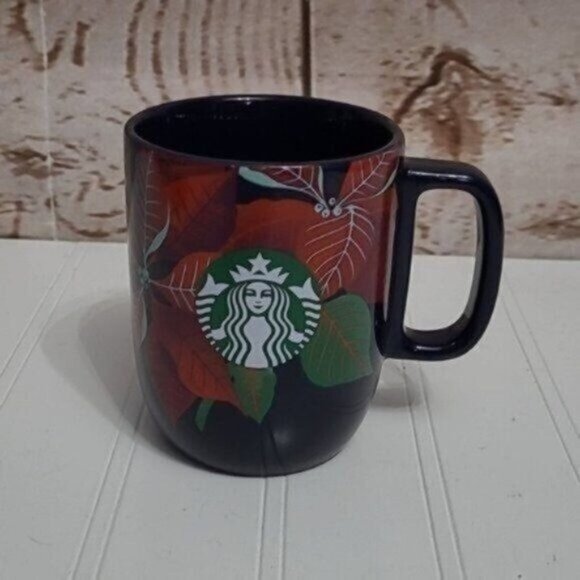 Starbucks 2020 Limited Edition Poinsettia Holiday Coffee Tea Mug 12 Oz Navy Blue - Picture 1 of 4